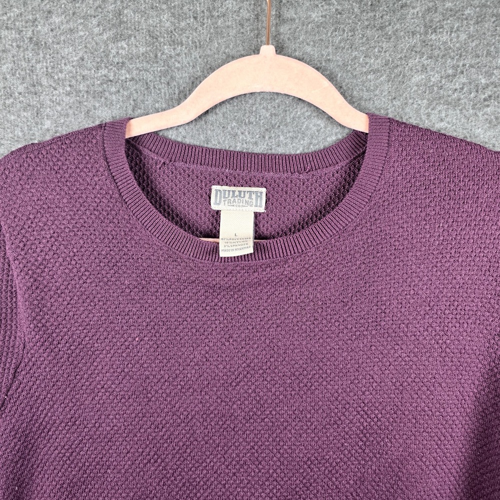 Duluth Trading Women L Purple Eggplant Pullover Sweater Waffle Long Oversize - Picture 3 of 9